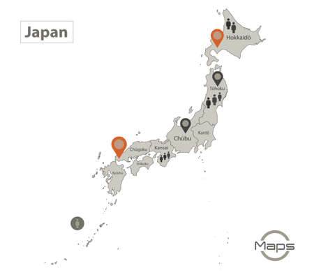 Japan map, individual regions with names, Infographics and icons vectorのイラスト素材