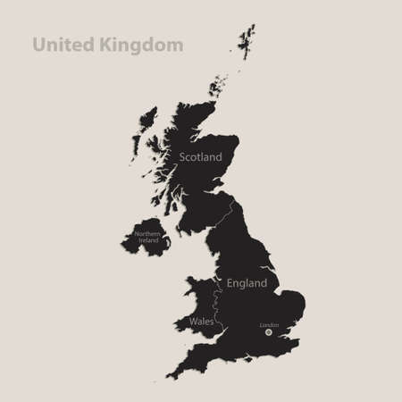 Black map of United Kingdom with names of regions, design blackboard vectorのイラスト素材