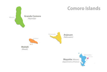 Comoro Islands map, administrative division, separate individual regions with names, color map isolated on white background vectorのイラスト素材