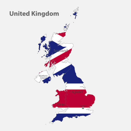Map of the United Kingdom in the colors of the flag with administrative divisions vectorのイラスト素材