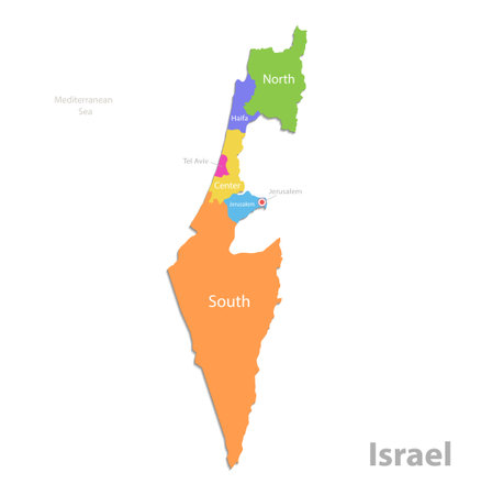 Israel map, administrative division, separate individual regions with names, color map isolated on white background vectorのイラスト素材