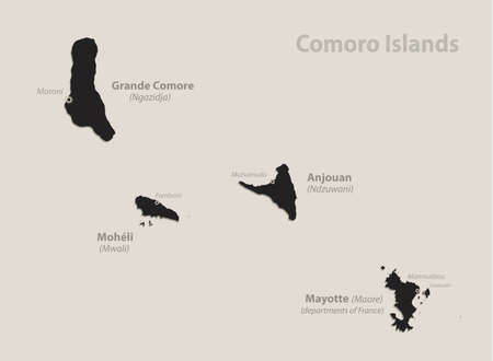 Black map of Comoro Islands with names, design blackboard vectorのイラスト素材