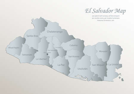 El Salvador map, administrative division with names, white blue card paper 3D vectorのイラスト素材