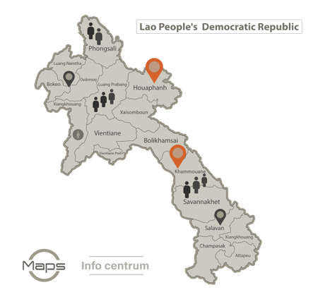 Laos map, individual regions with names, Infographics and icons vectorのイラスト素材