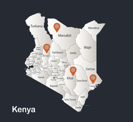 Kenya map, Infographics flat design colors snow white, with names of individual regions vectorのイラスト素材