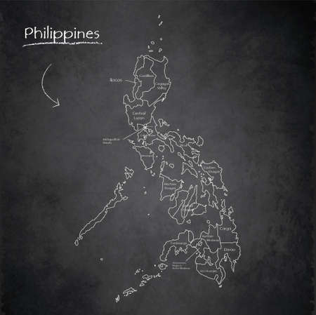 Philippines map, separates regions and names, design card blackboard, chalkboard vectorのイラスト素材