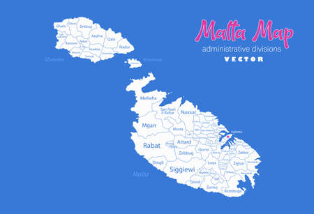 Malta map, administrative divisions whit names regions, blue background vectorのイラスト素材