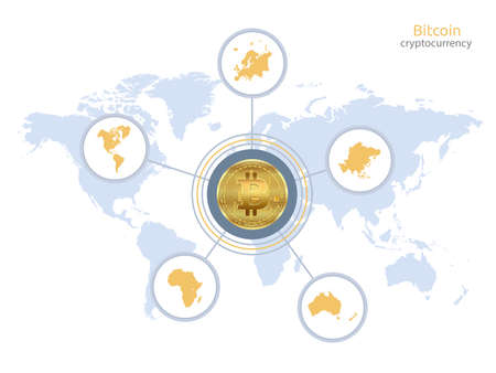 Bitcoin and continents map, infographics isolated on white background vectorのイラスト素材