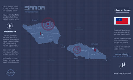 Samoa map, separate regions with names, infographics blue flat design vectorのイラスト素材