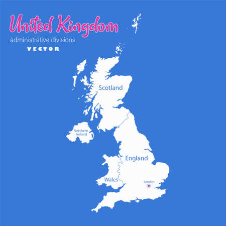 United Kingdom map, administrative divisions whit names regions, blue background vectorのイラスト素材