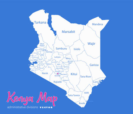 Kenya map, administrative divisions whit names regions, blue background vectorのイラスト素材