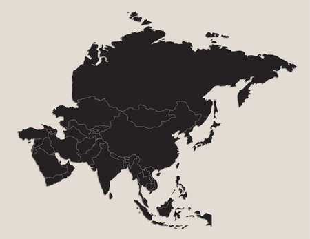 Black map of Asia with separate states, design blackboard blankの写真素材