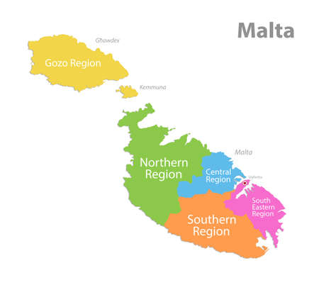 Malta regions map whit names, isolated on white background vectorのイラスト素材