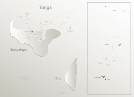 Tonga map, islands and names whit capital city, card paper 3D natural vectorのイラスト素材