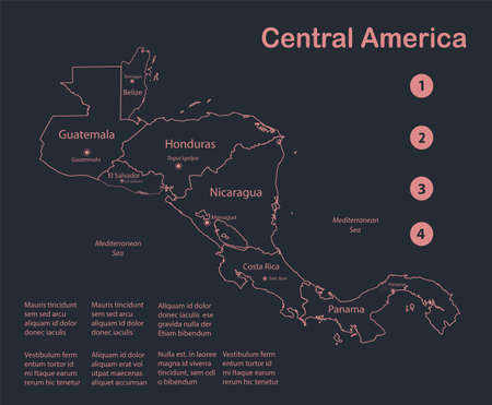 Infographics Central America map outline, flat design, color blue vector