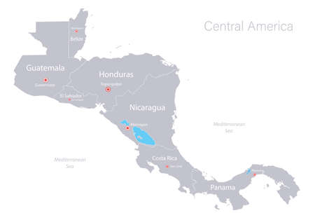 Central America map, individual states and capital city with names vectorのイラスト素材