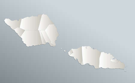 Samoa map, administrative division with names, blue white card paper 3D blankの写真素材