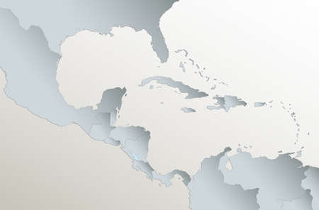 Caribbean islands and map of Central America, states and islands, white blue 3D paper, blankの写真素材