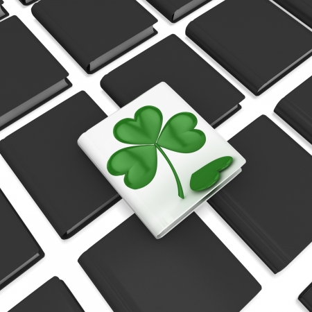 3d book with clover sign. Luck conceptの写真素材