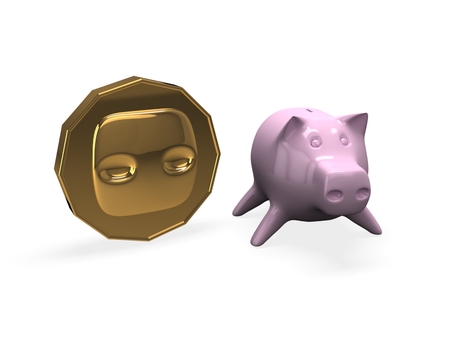 3d piggy bank with coinの写真素材