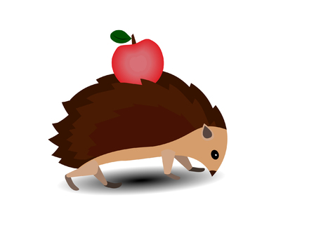 The hedgehog carries an apple on its back.のイラスト素材