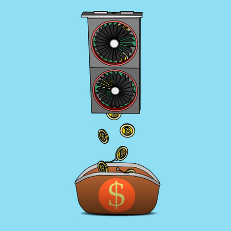 From the video card drop out of the bitcoins in the purse.のイラスト素材