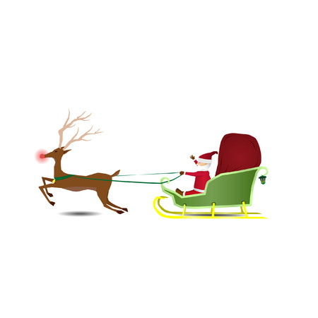 Santa Claus is riding a sleigh with a bag of gifts icon.のイラスト素材