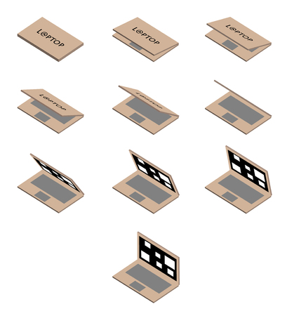 Animation of the laptop icon in isometric. Opening the laptop in 10 frames.のイラスト素材