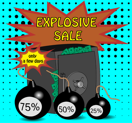 Abstraction on the subject of sale. Safe is a symbol of cashback, and bombs are a symbol of discounts.のイラスト素材