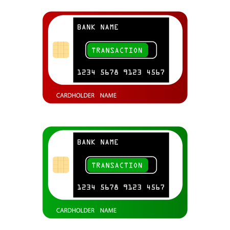 Bank credit cards in a modern style. The credit cards show a white smartphone that generates a transaction.のイラスト素材
