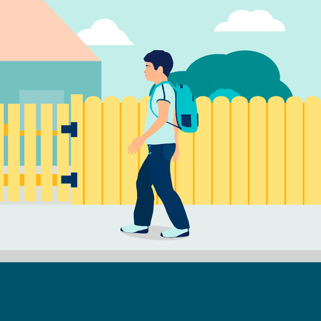 A boy with a backpack. The Boy in the flat style, vector.のイラスト素材