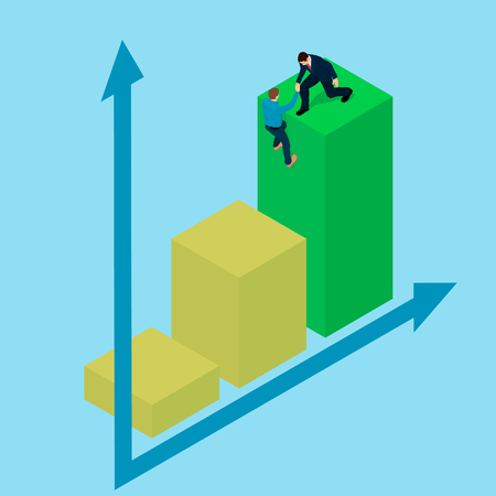 An experienced businessman in a suit helps a man achieve financial success. Abstraction of help in business.のイラスト素材