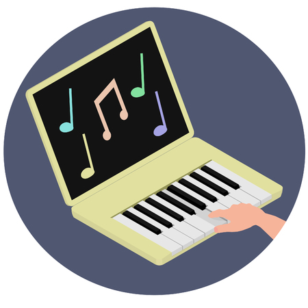 Synthesizer and laptop combined, symbol of a musician freelancer. Laptop buttons replaced with piano keys.のイラスト素材