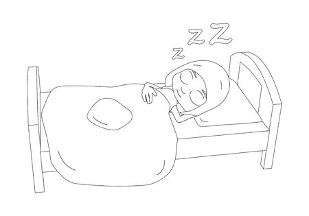 The girl is sleeping on the bed. Cute cartoon character in outline.のイラスト素材