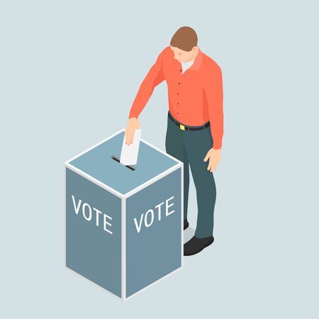 A man is participating in the vote. The man putting paper in the ballot box.のイラスト素材