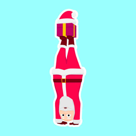 Cartoon Santa Claus is doing a handstand. Funny sticker with Santa Claus showing his good shape.のイラスト素材