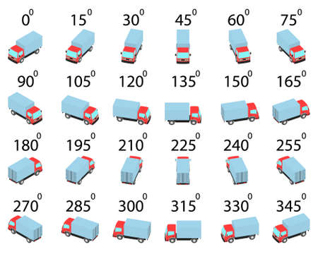 A set of 24 trucks from different angles. Rotation of the lorry by 15 degrees for animation and...