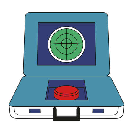 Nuclear button in a suitcase. Open briefcase with nuclear red button and radar.のイラスト素材
