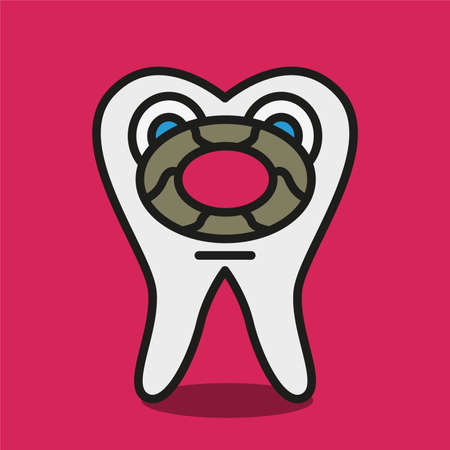 Large through hole in the tooth. Tooth sticker damaged by caries.のイラスト素材