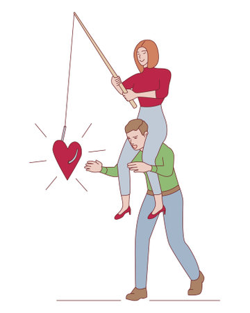 A woman manipulating a man. A powerful woman uses relationships to her advantage.のイラスト素材