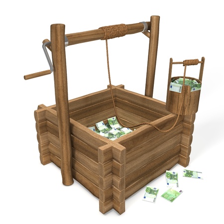 Euro Money in water wellの写真素材