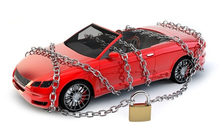 NO BRAND Car protected wrapped with chain and lockの写真素材