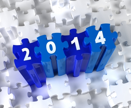 Creative 3D pieces of puzzle and year 2014