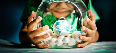 Network in the girl hand and security dataの写真素材