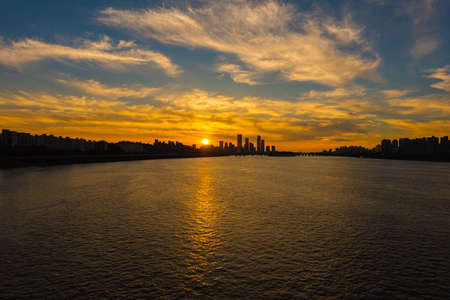 Sunset on the Han River in summer in seoul city, South Korea.の写真素材