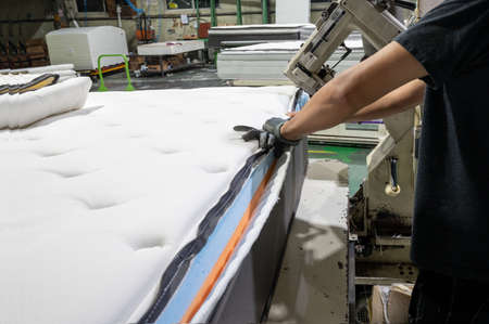 Mattress sewing machine Production.bed independent for elegant and modern bedroom for youの写真素材