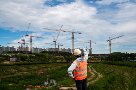 Engineer inspected the work in the construction site in south koreaの写真素材