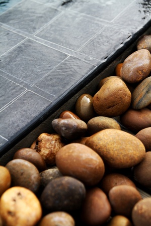 Stone beside swimming poolの写真素材