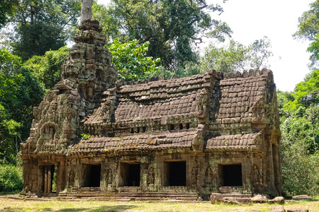Small castle in the temple area of Bayon Temple at Angkor Thom.  On top view of the Angkor Thom within the temple area at the Angkor Temple complex  in a summer day near Siem Reap, Cambodia.の写真素材