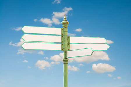 Empty street sign with sky and cloudsの写真素材